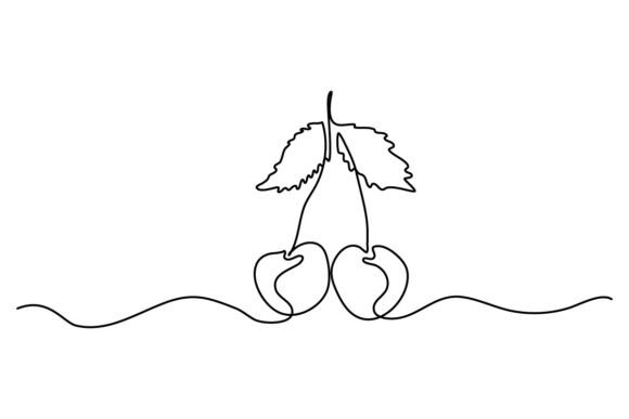 Cherry One Continuous Line Graphics & Illustrations