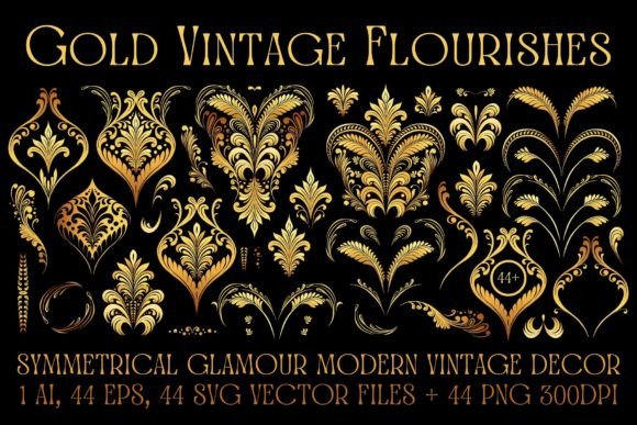 Gold Vintage Glamour Flourishes: Graphics & Illustrations