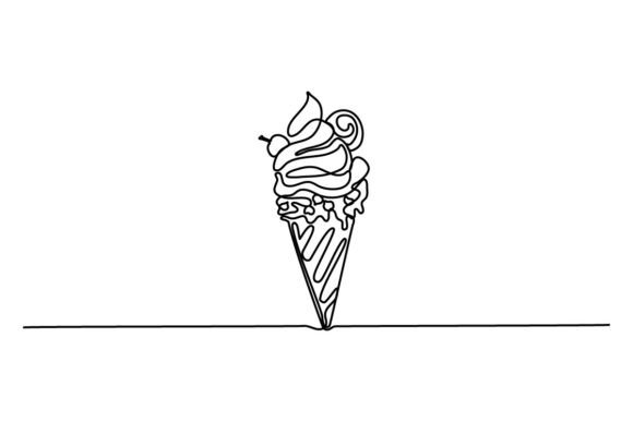 Ice Cream Cone One Continuous Line: Graphics & Illustrations