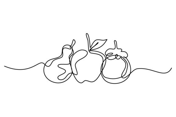 Pear Apple and Mangosteen Continuous Line Graphics