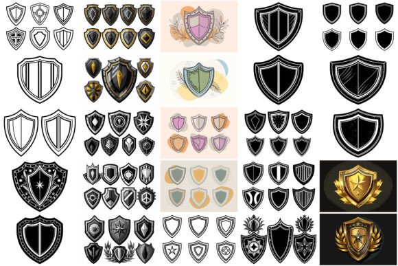 Shield Symbols or Badges Set: Graphics & Illustrations