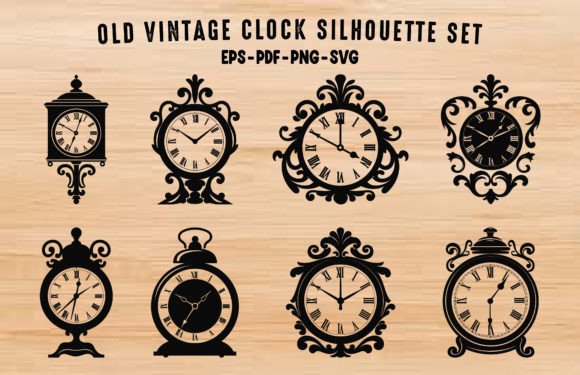 Timeless Brand Graphics: The Vintage Clock Silhouette Vector Set