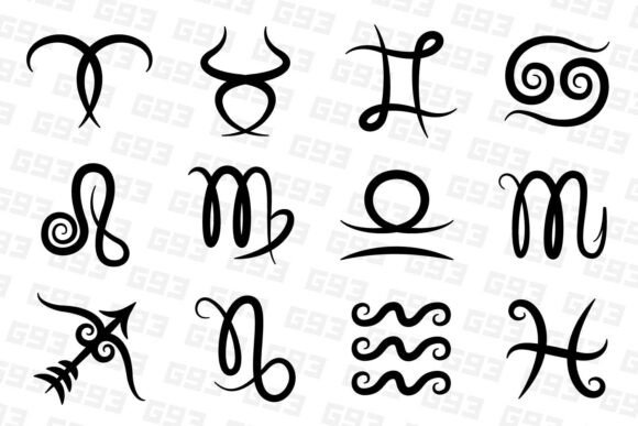 Zodiac Hand Drawn Calligraphic Symbols: Graphics & Illustrations